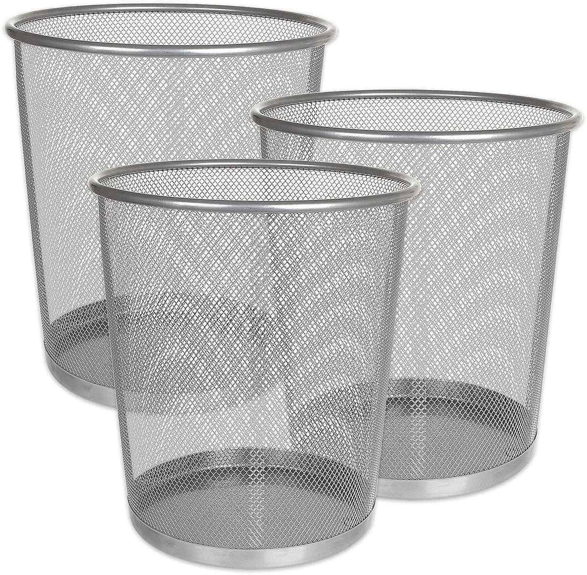 Prullenbak klein 3 stuks - metalen mesh - zilver - ideaal voor kantoor of slaapkamer - ShopVlot