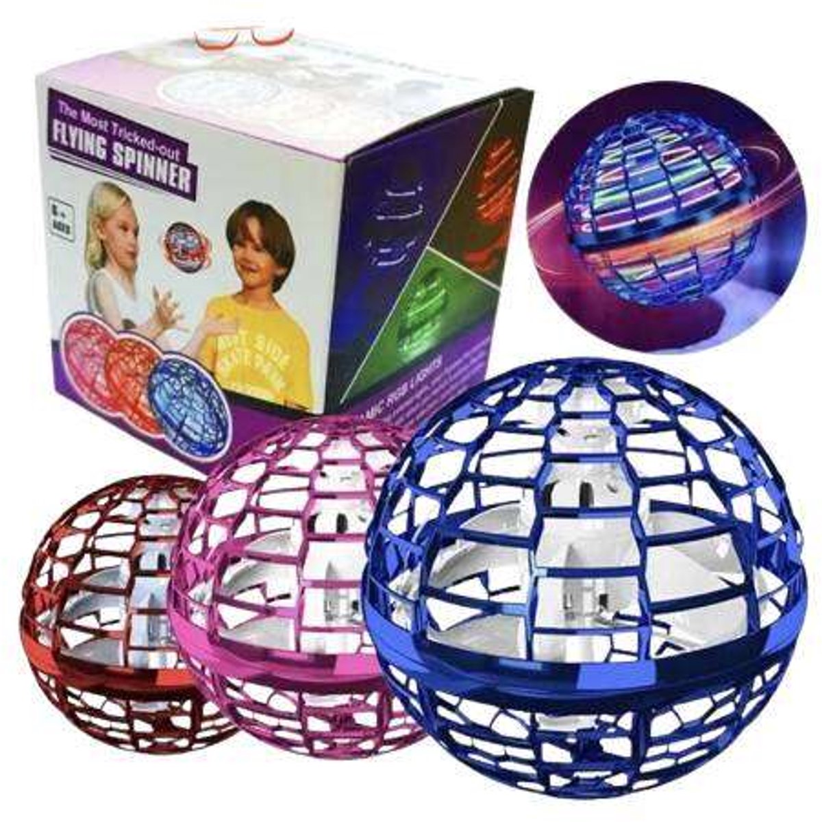 Happy Trendz® Must Have Relax Toy - Flying Ball - Mini Drone Voor Binnen - Fly Spinning Ball - Flying Spinner - Fidget Toy Boomerang Spinner - Met Led - Speelgoed Voor Kinderen - Kerstcadeaus - Halloween - Verjaardag - Voor Volwassenen & Kinderen