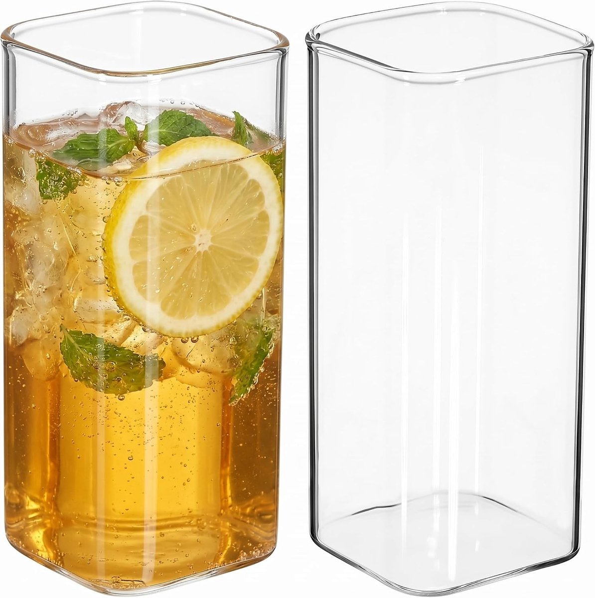 Set van 2 vierkante Japanse stijl glazen drinkbekers - hoogballonglazen voor cocktails, whiskey, bier en sap - 400 ml capaciteit