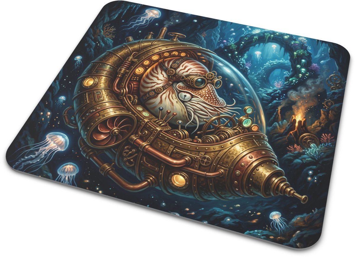 Muismat Steampunk Nautilus Diepzee Navigator Parelmoer Olieverf Stijl Muismat