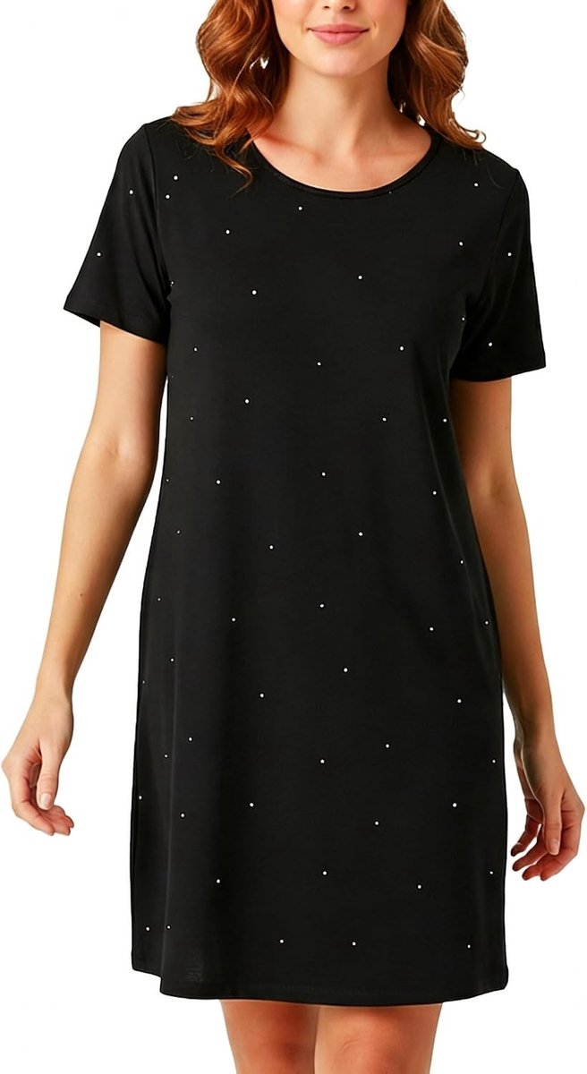 Zomer Nachtjapon voor Dames, Korte Mouwen, 100% Modal Slapen Hemd met Pocket, Ronde Hals, Comfortabele Plus Size Nachtkleding, Ideaal voor Thuisgebruik en Ontspanning