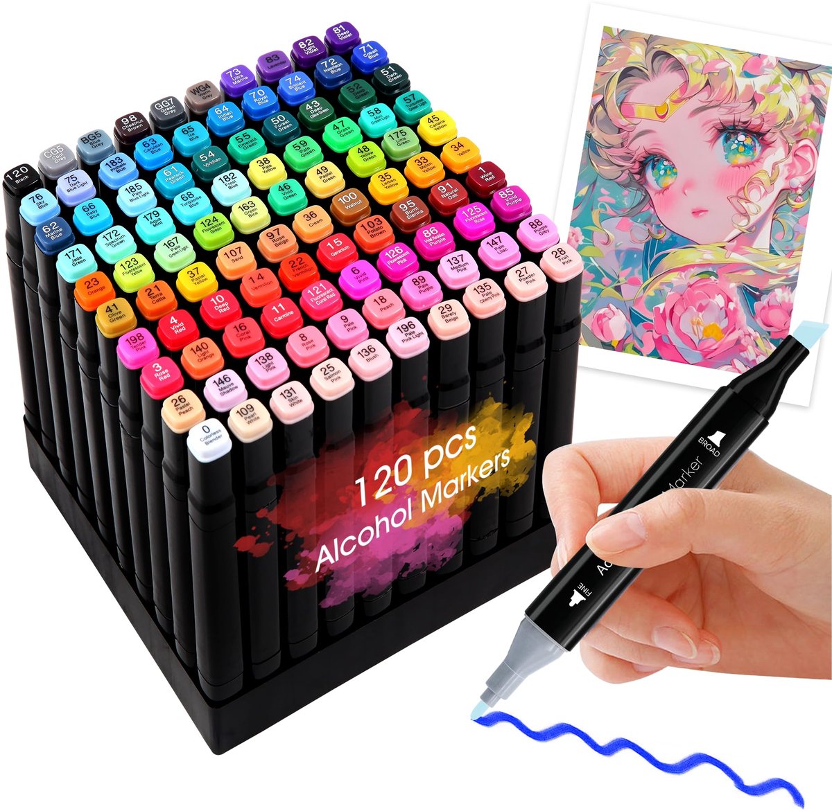 Alcohol markers 120 kleuren - twin tip tekenpennen - fijn & beitel - perfect voor kunstenaars - ShopVlot