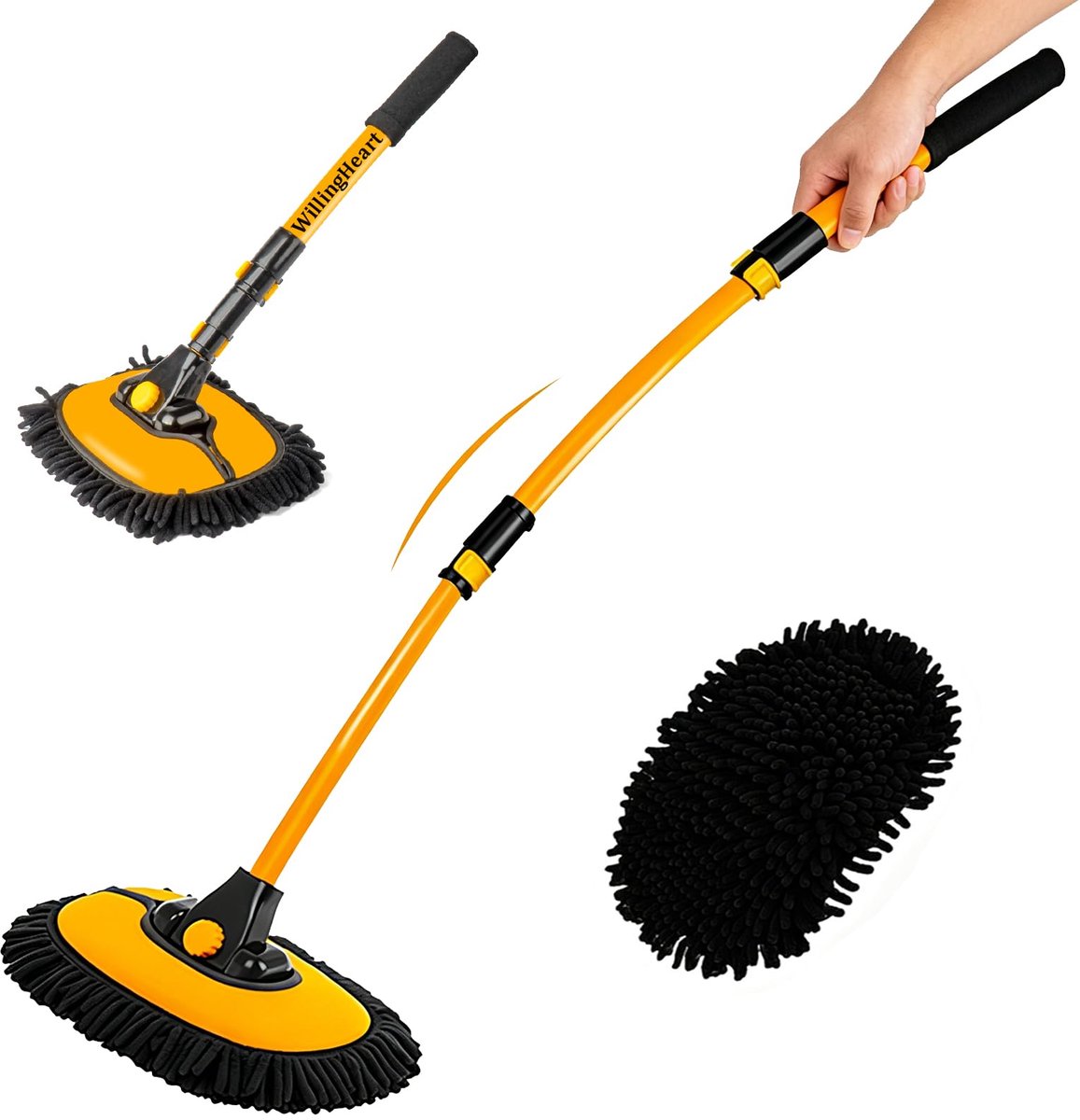 Autowasborstel 15° gebogen - lange handgreep 109 cm - microvezel mop - gedetailleerde reiniging - ShopVlot