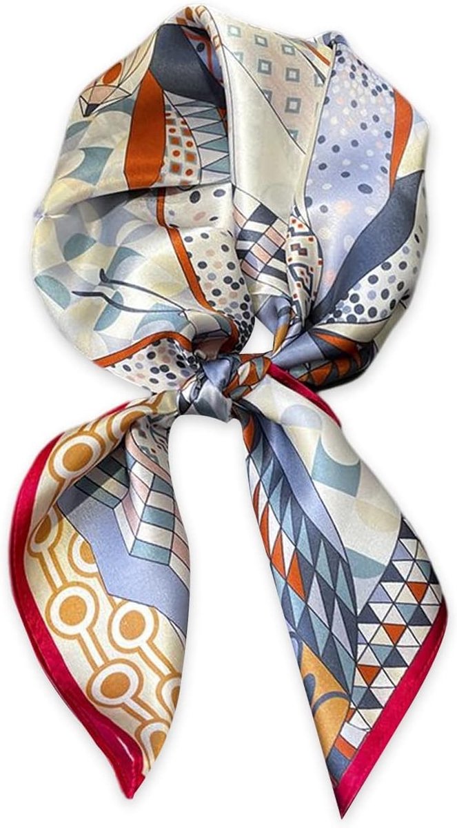 Zijden Sjaal voor Vrouwen 70x70 cm - Retro Geometrische Ketting, Satijn Halsdoek en Haarband voor Elke Gelegenheid