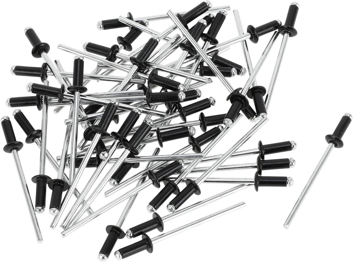50 Stuks Grote Flens Blindklinknagels van Aluminium - Zwart en Zilver, 3mm Grip, 10mm Lengte, Perfect voor Klussen en Reparaties
