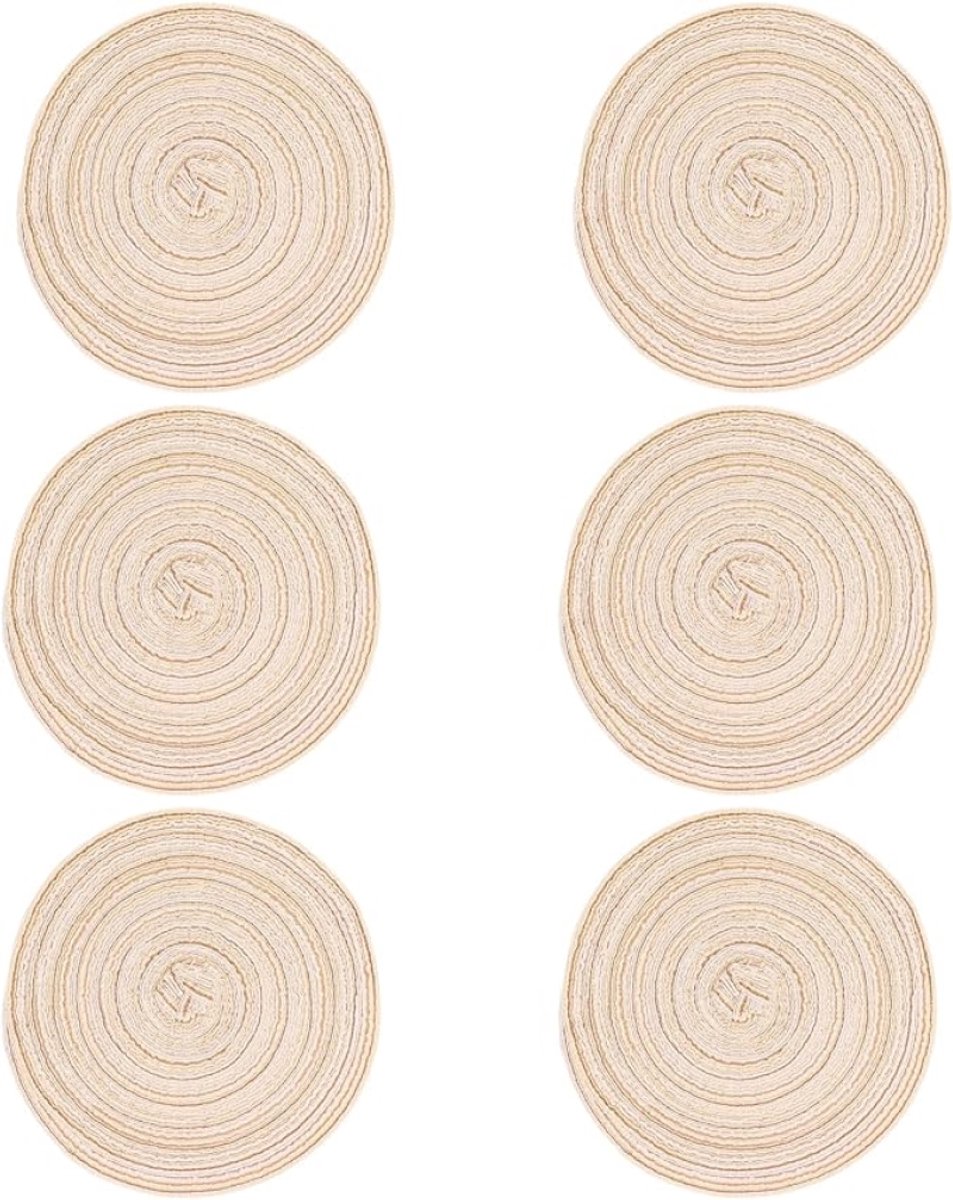 6 stuks ronde placemats van China gras, 20 cm, hittebestendig en antislip, voor eettafel en koffiebar, beige