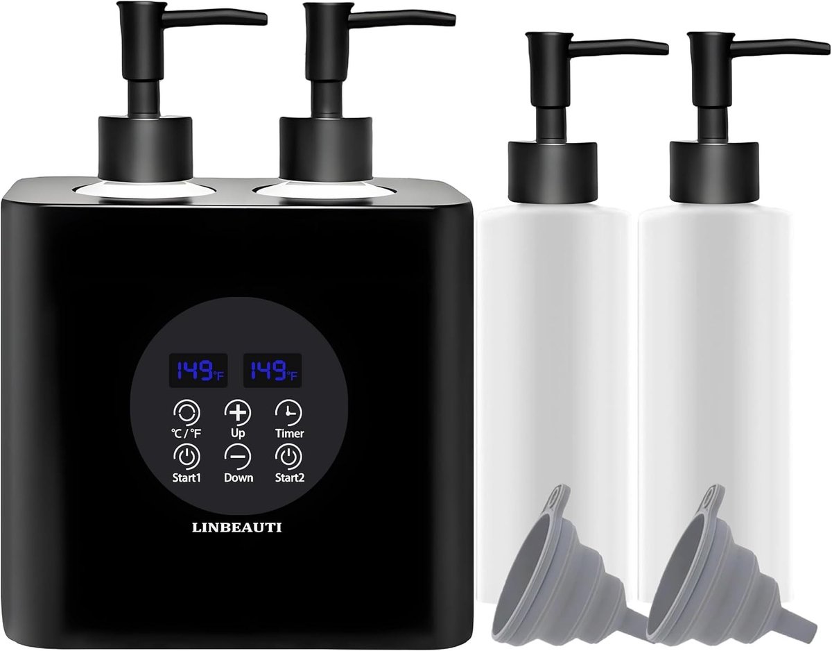 Dubbele Massageolie Verwarmer - Zwart - Geschikt voor 4 Flessen - Traploze Verwarming tot 65 °C - Voor Spa's en Salons