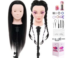 Hair Head 61 cm 50% Real Hair Practice Head Doll Head Hairdressing Training Head with Holder + DIY Hair Set - ShopVlot