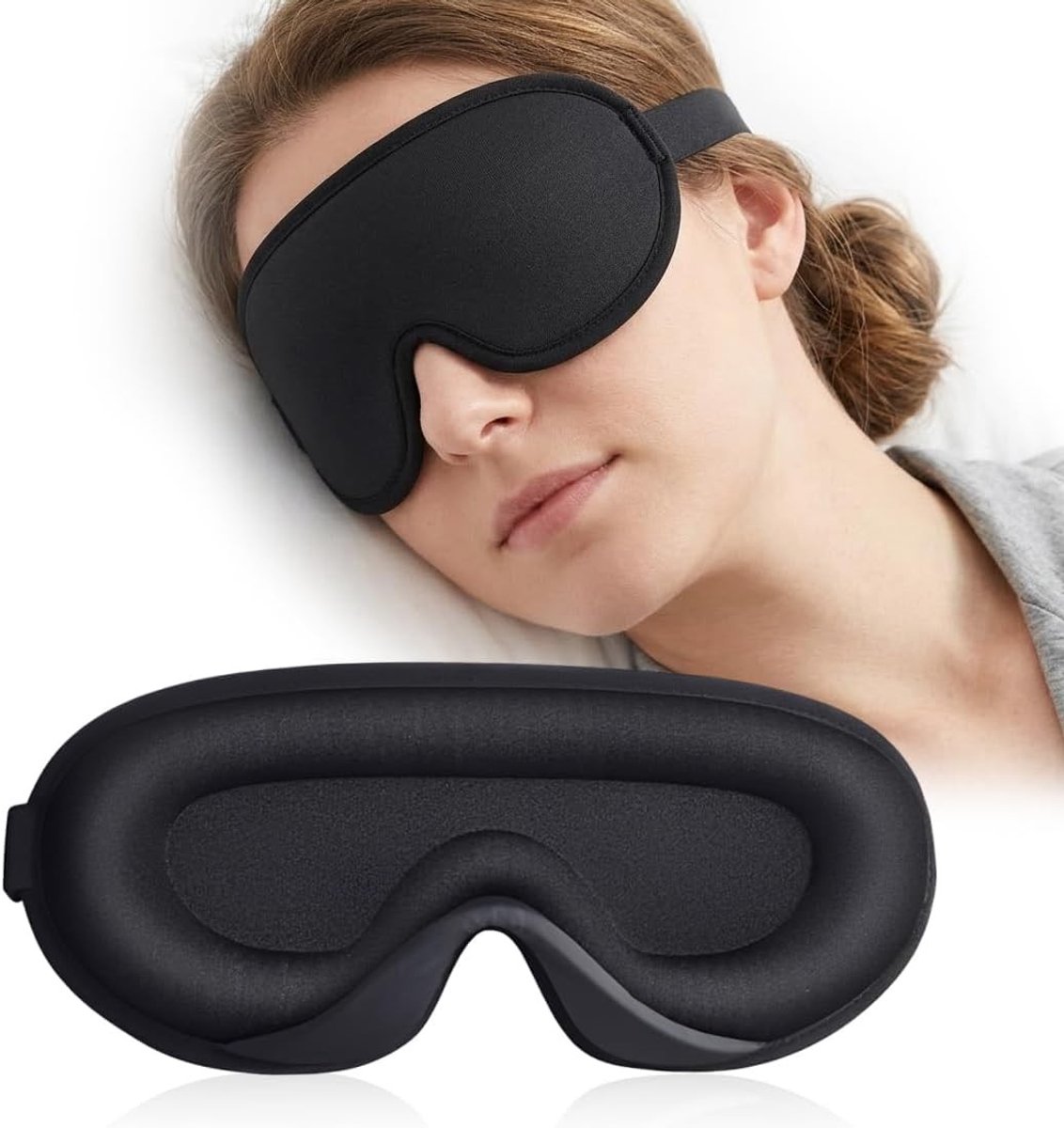 Nachtmasker - Zwart - 3D-lichtblokkerend - Zacht en Ademend - Voor Zijslapers