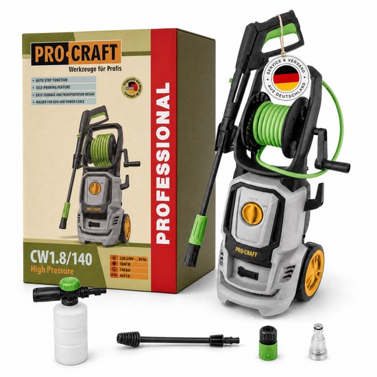 Procraft CW1.8/140 koudwaterhogedrukreiniger 1800 watt 140 bar 7 l/min + toebehoren - Max. watertemperatuur: 40 °C van Procraft — afbeelding 3
