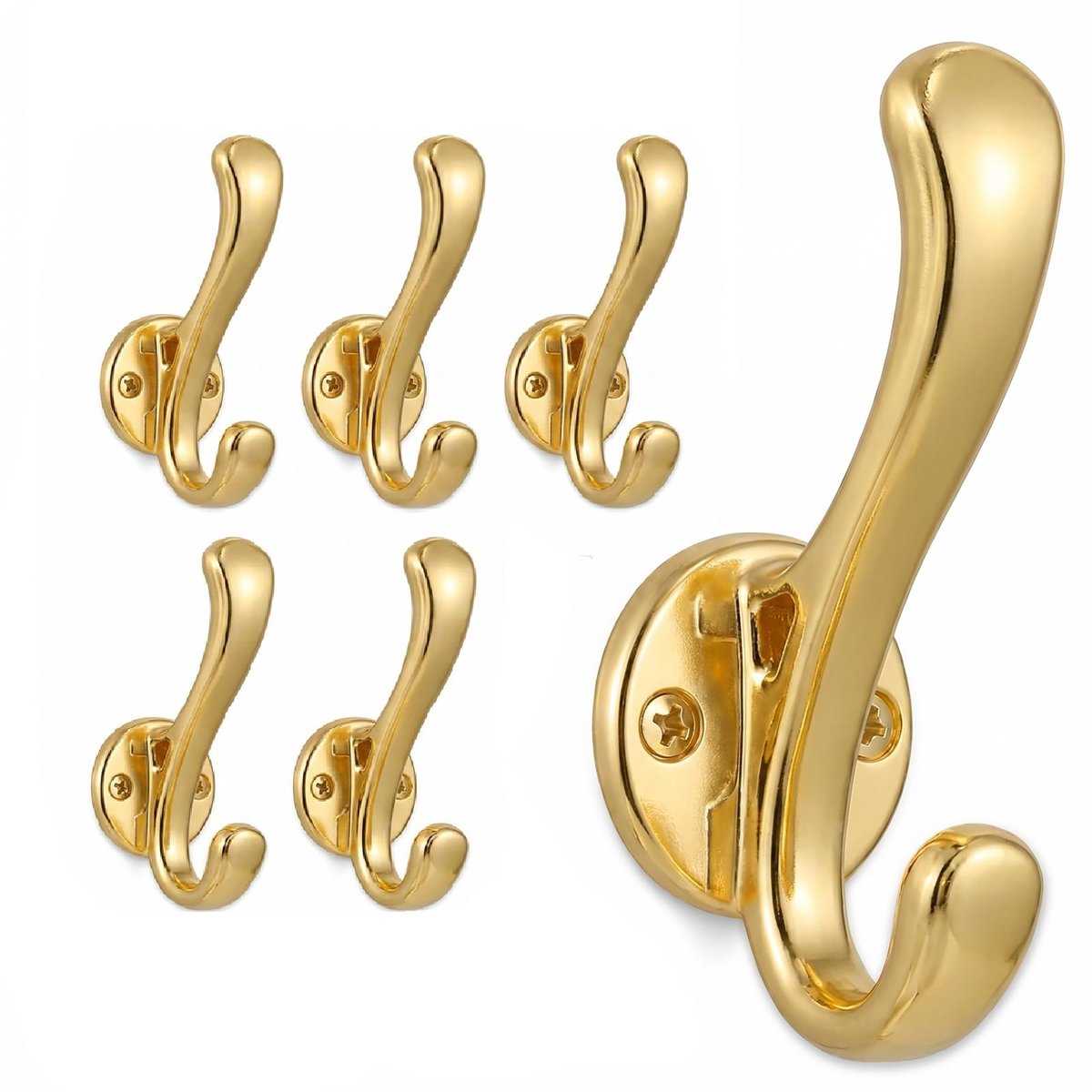 Garderobehaken 6 stuks - goud - zware wandhaken - ideaal voor kledingorganisatie - ShopVlot