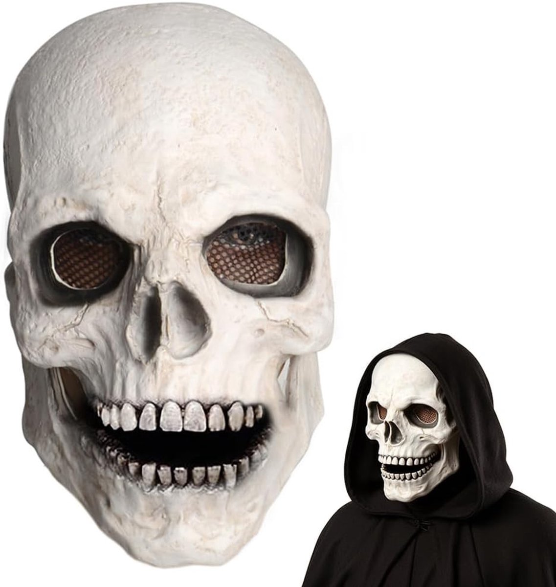 Halloween Masker - Wit - 58-62 cm - Realistisch Latex met Bewegende Kaak - Voor Volwassenen