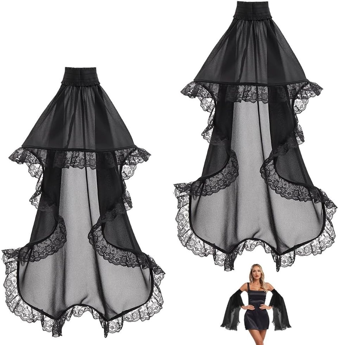 Chiffon Afneembare Mouwen voor Vrouwen, Lange Tulle Mouwen voor Bruidsjurk en Halloween Feest, 60x69cm, Elegante Accessoires voor Kostuums en Mode