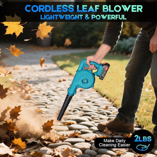 Accu Bladblazer - Draadloze Blazer - Tuin Schoonhouden - Lichtgewicht Ergonomisch - 2 Accu's Inbegrepen - Blauw — afbeelding 3