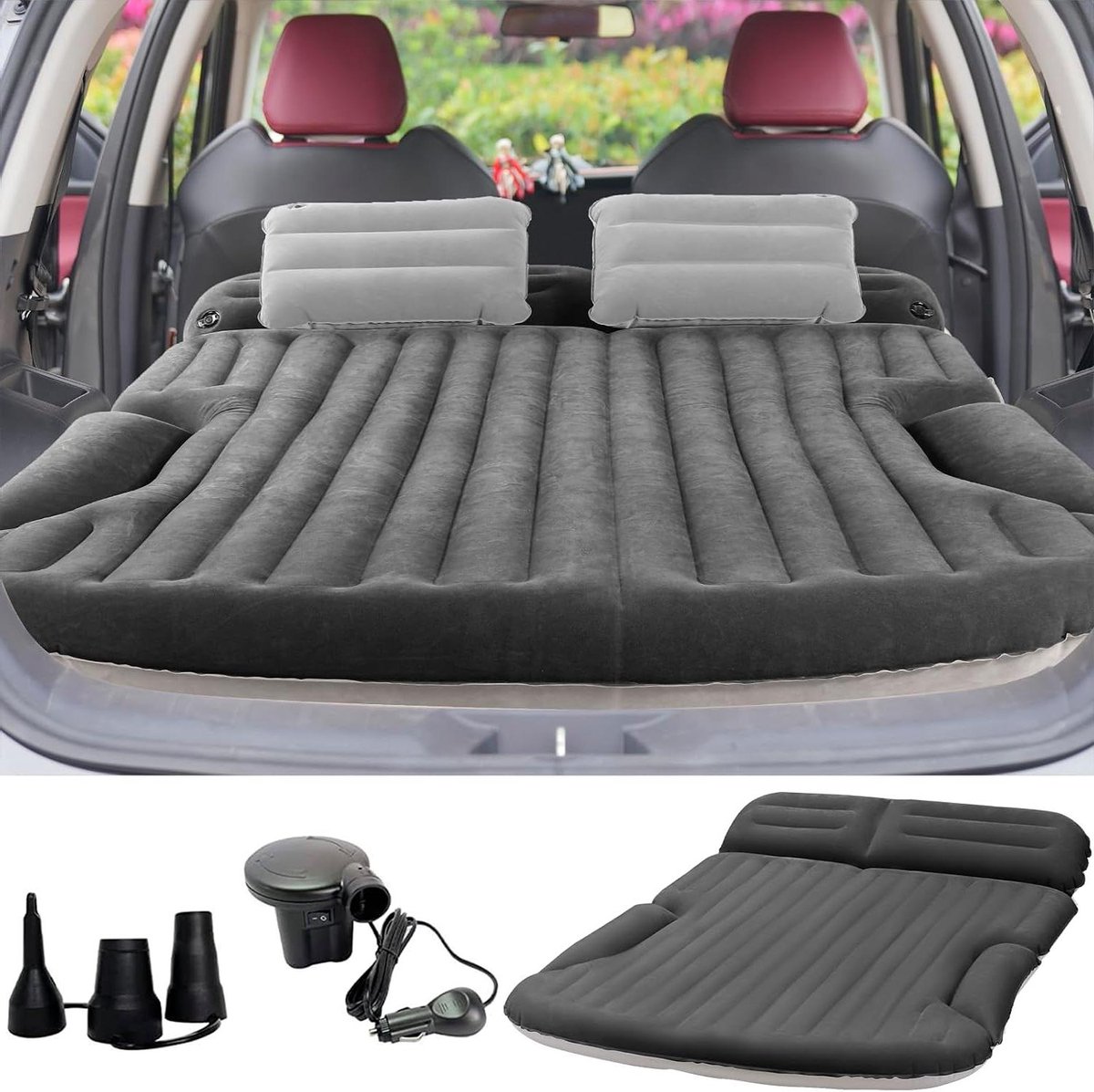 Luchtbed - Kampeerbed - Comfortabel slapen - Dubbelzijdig flock - Queen Size - Donkergrijs