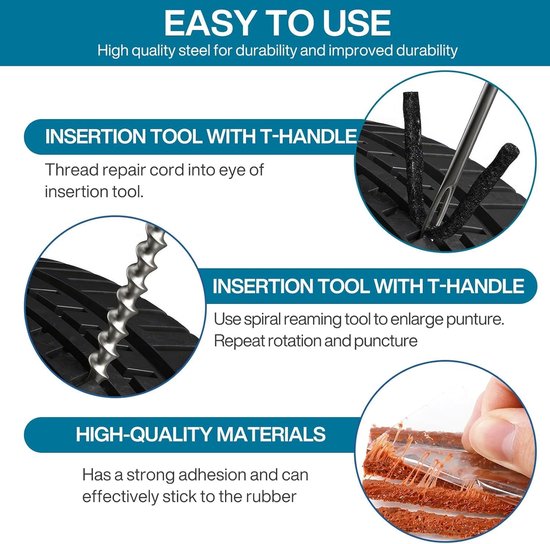 Band Reparatie Set - Tubeless Banden - Noodreparatie Onderweg - 82 Delige Kit - Universeel - Grijs — afbeelding 5