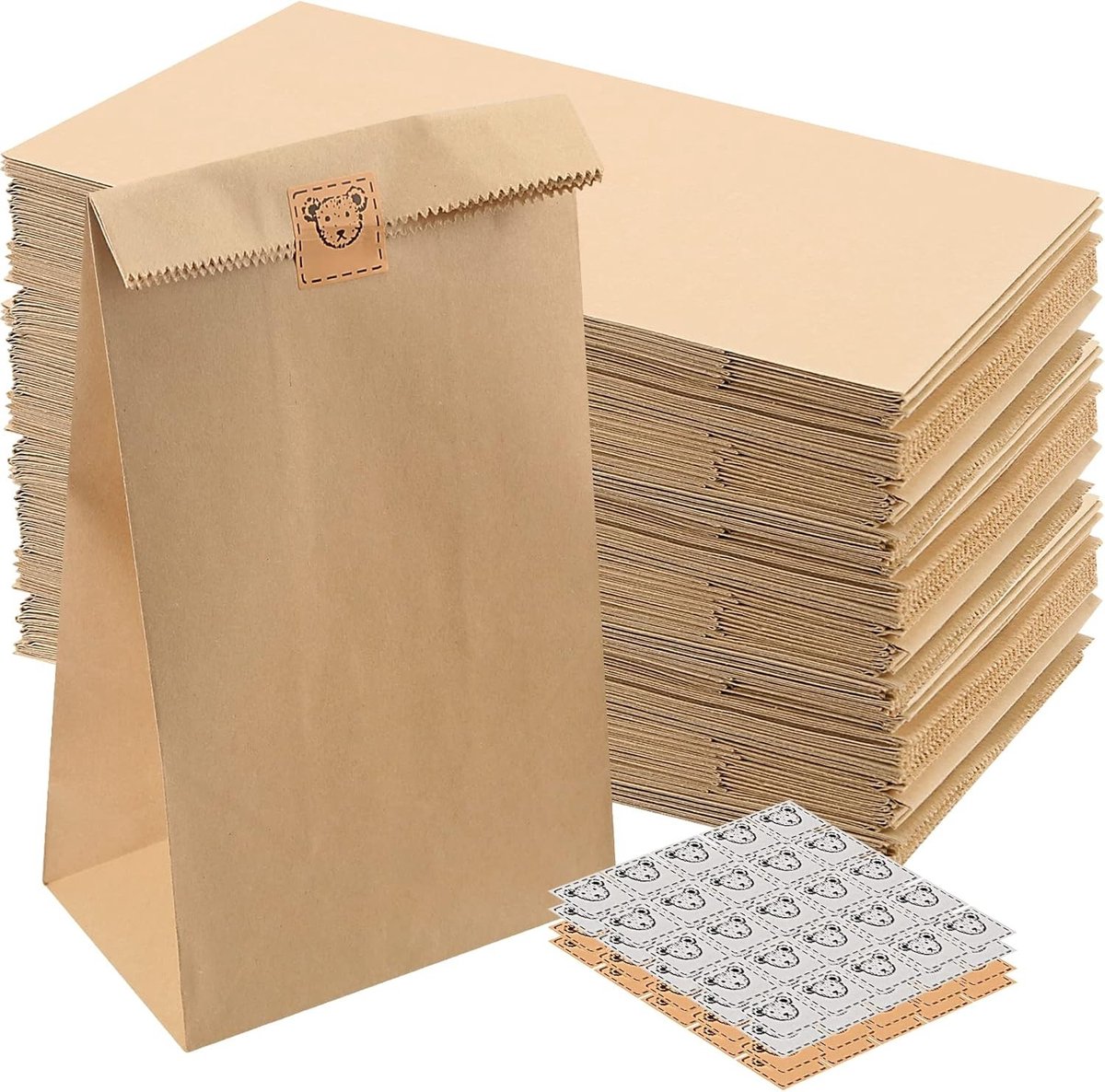 100 Stuks 24x13x8 cm Bruine Kraft Papieren Tassen, Vetvrije Voedselverpakkingen voor Snacks, Cadeaus en Snoepjes