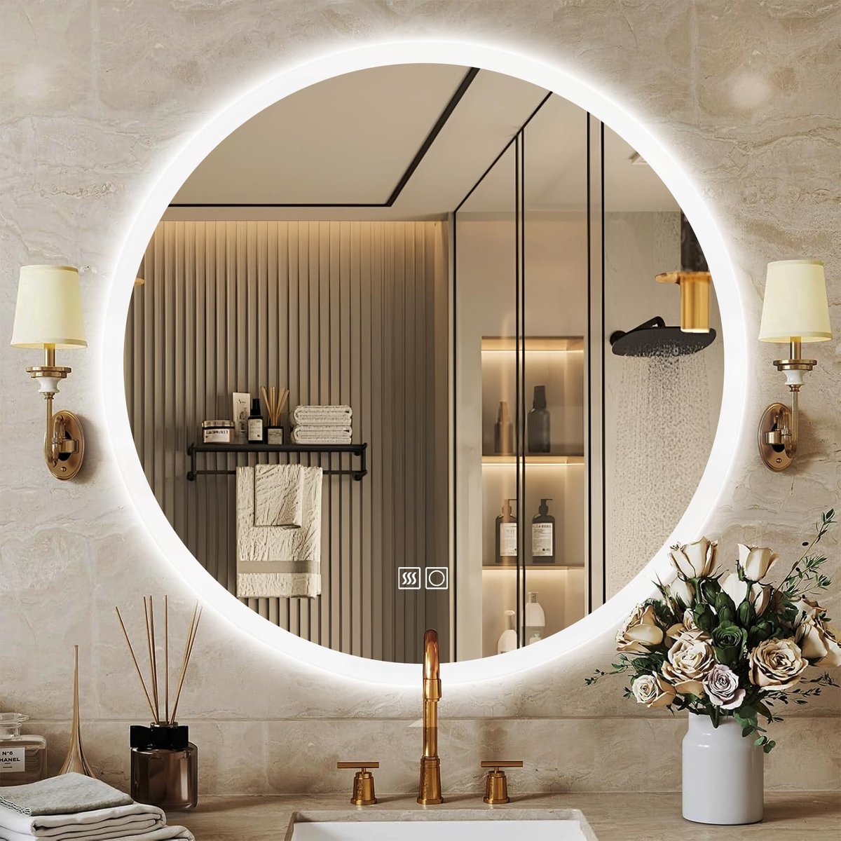 Ronde LED-badmerspiegel 60 cm - Touchsensor - 3 kleuren temperatuur - Anti-fog functie voor helder zicht - ShopVlot