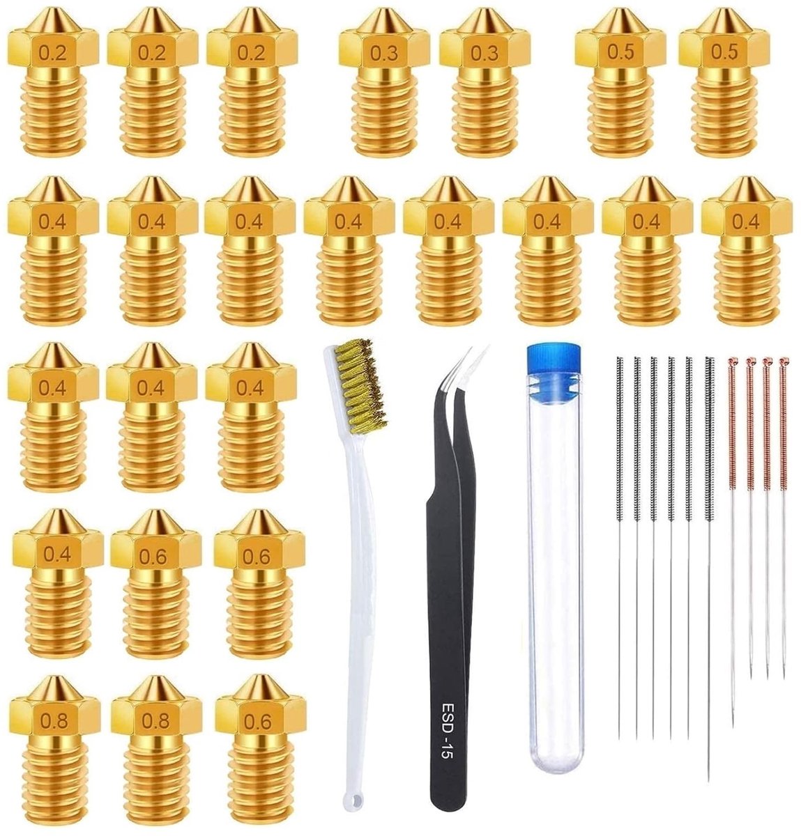3D Printer Nozzle Set voor 1.75mm Filament - E3D-V6 Compatibel met Diverse 3D Printers zoals Prusa i3 en Anycubic i3 Mega Pro