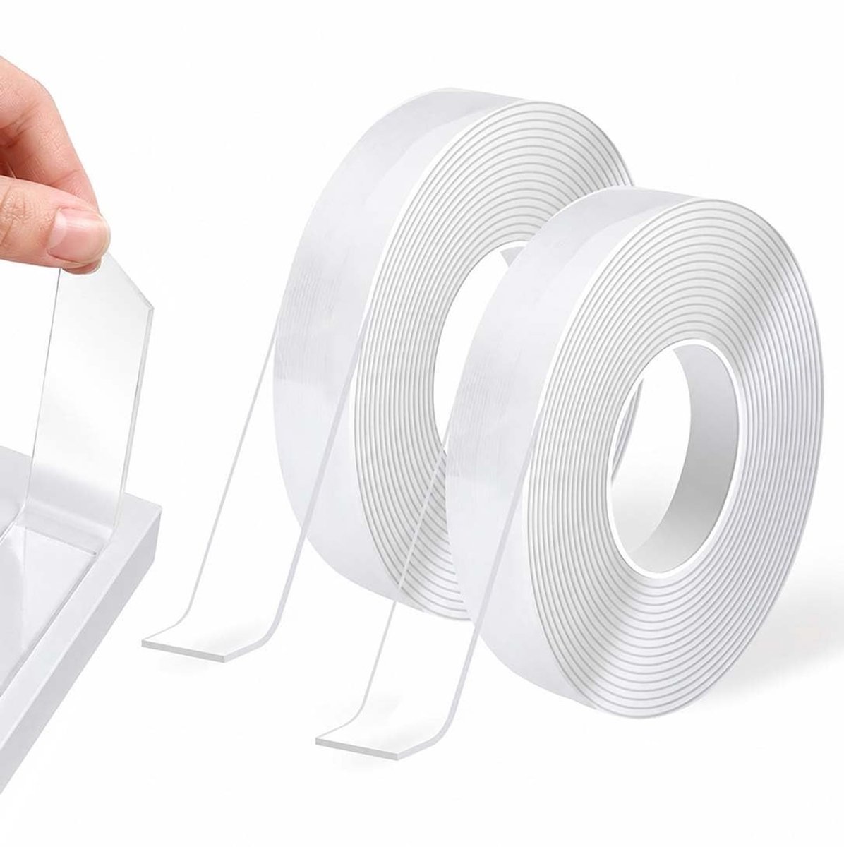 Dubbelzijdig transparant plakband, acryl, 2 rollen (3 m + 5 m) voor bevestigen, decoreren en knutselen in huis