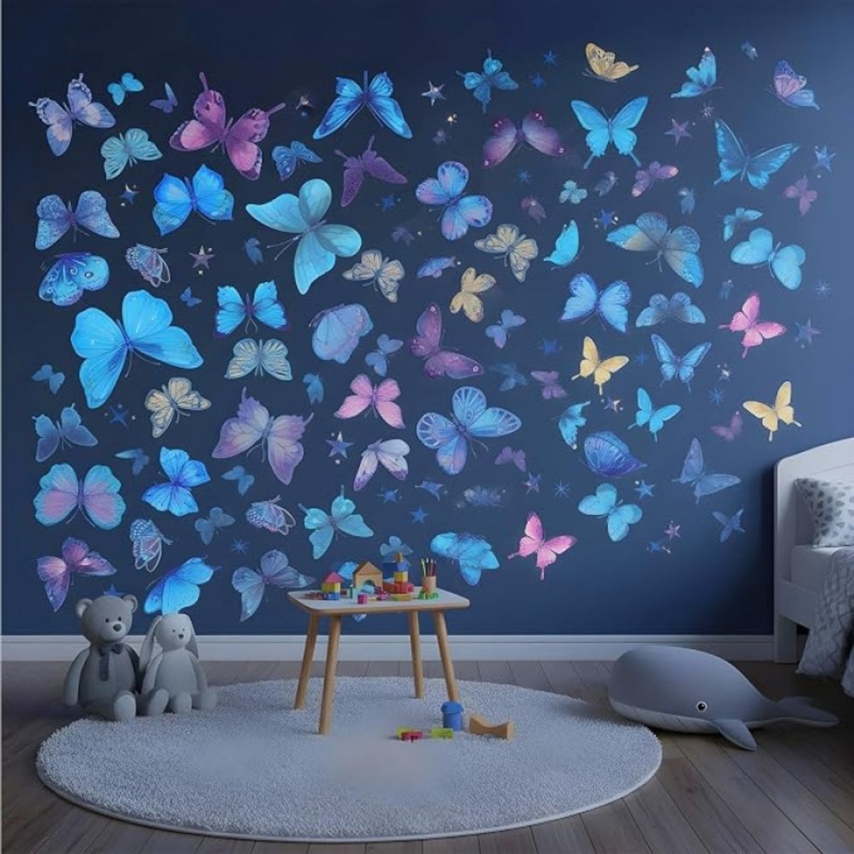 176 Stuks Lichtgevende Vlinder Muurstickers voor Woonkamer, Slaapkamer en Kinderkamer - Blauw - sans marque
