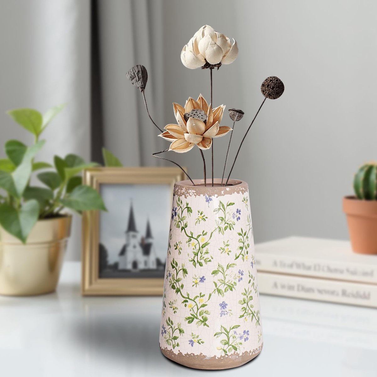 Keramische vaas met bloemmotief - decoratief - handgemaakt - perfect voor elke ruimte - ShopVlot