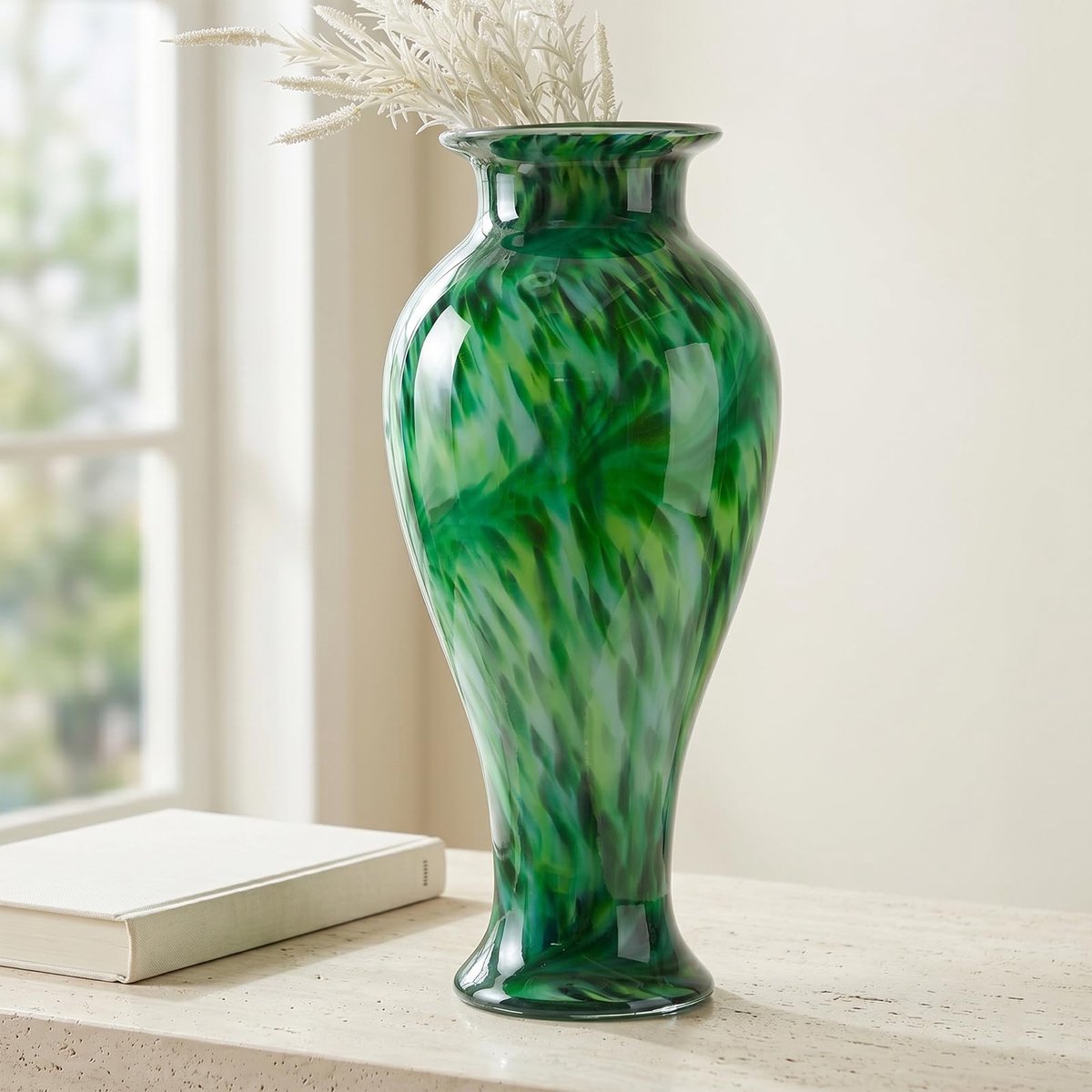 Glazen vaas 50,8 cm - mondgeblazen - donkergroen - elegante huisdecoratie - ShopVlot