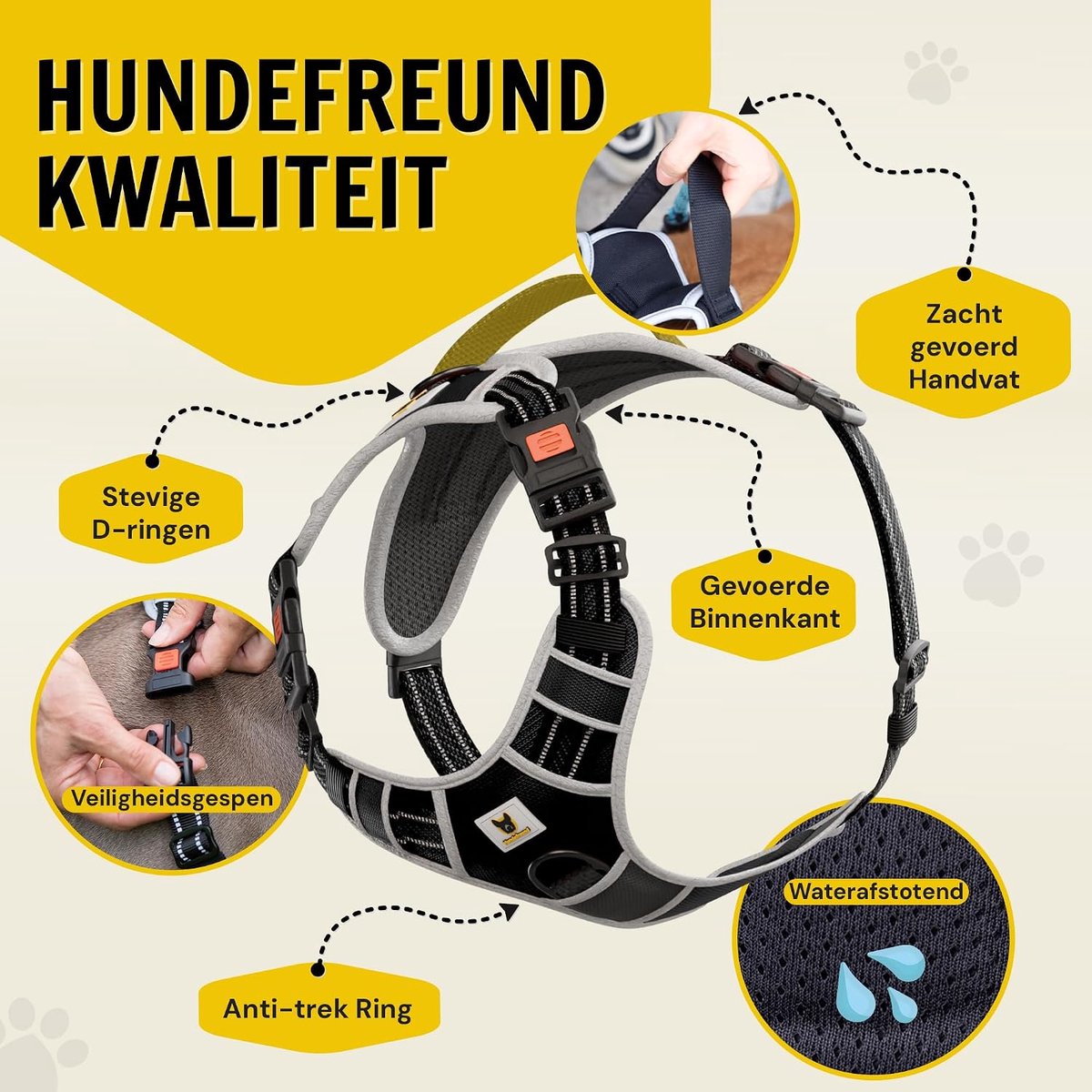 Hondentuig voor middelgrote honden - Reflecterend, gepolsterd - Antikruip tuig met handgreep en 3 veiligheidssluitingen - ShopVlot