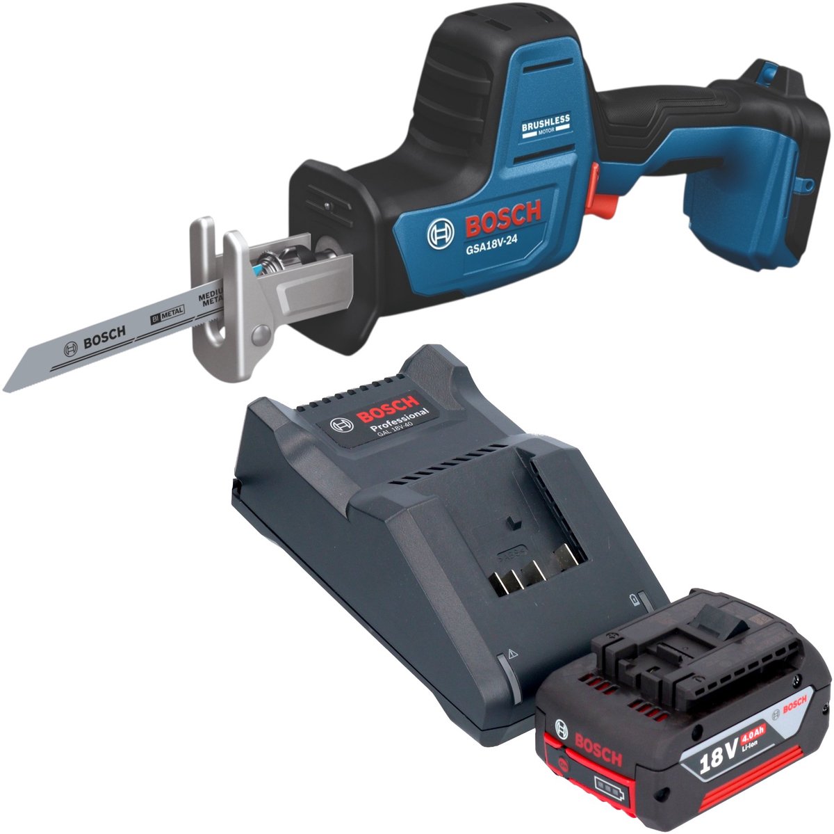 Bosch GSA 18V-24 Professional accu-reciprozag 18 V 230 mm borstelloos + 1x accu 4,0 Ah + oplader