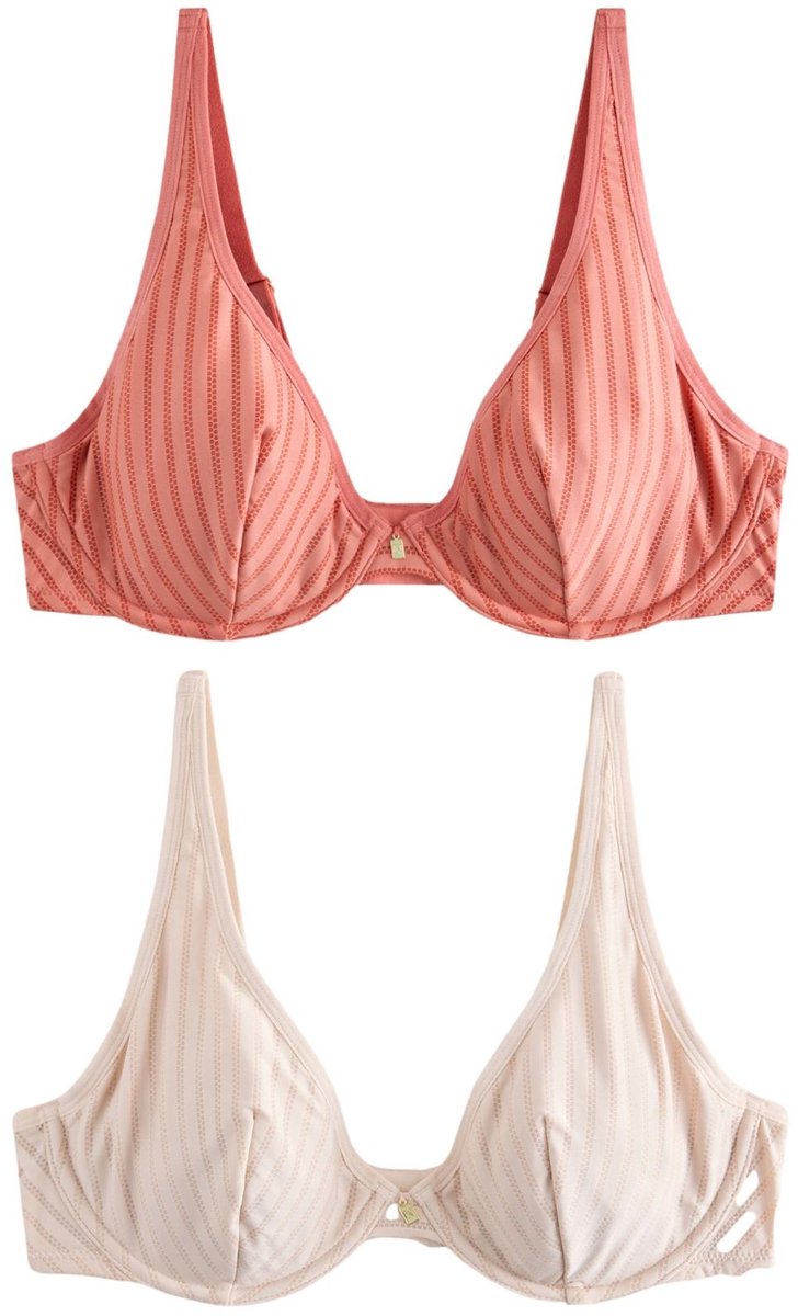 Next - Dames - DD+ gestreepte microvezel-bh, set van 2 - Bruin