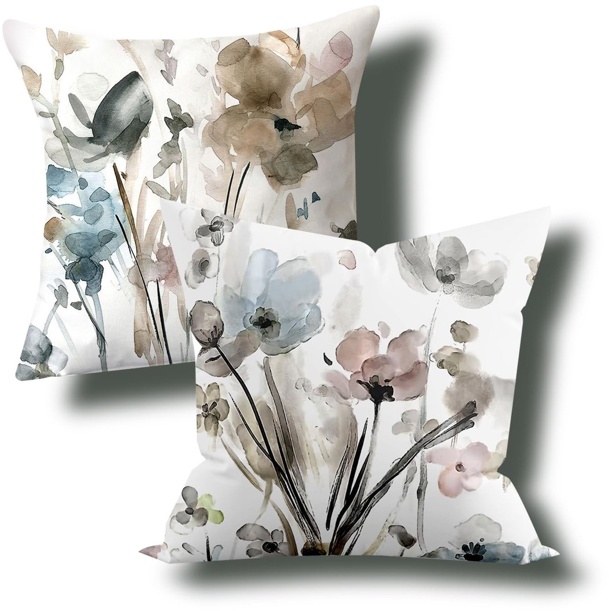 Dailygoods- Kussenslopen 45x45 cm - 2 stuks - Pluche - Aquarelbloemenpatroon - Huidvriendelijk - Onzichtbare ritssluiting - Kussenhoes