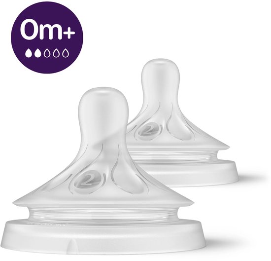 Philips Avent Réflexe de succion naturel - Vitesse 0+ Mois, Lot de 2 - SCY962/02 - Tétines de bouteille