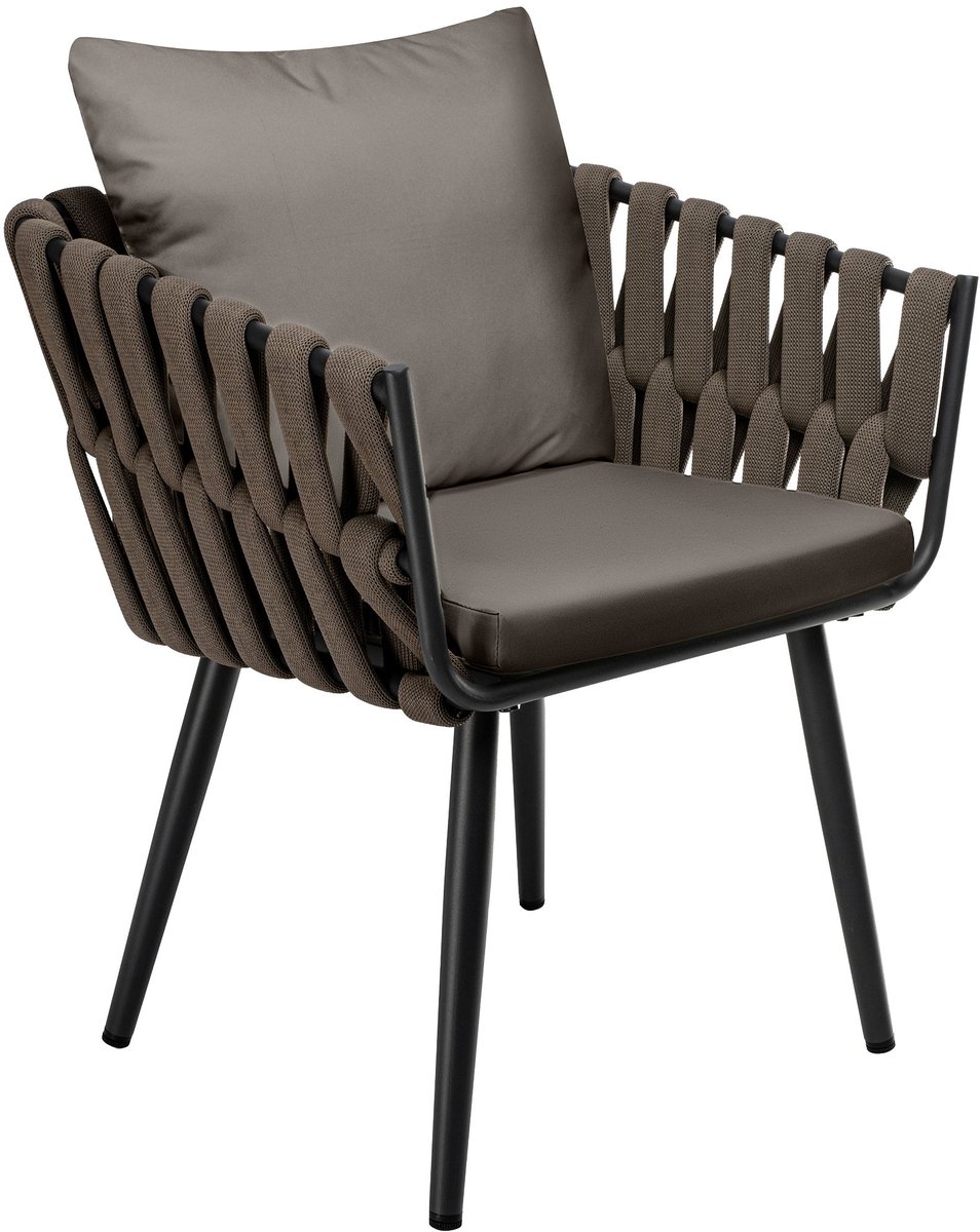 CLP Tuinstoel Lombardia taupe - Vlechtlook - Inclusief Zitkussen - Met Armleuningen en Vloerbeschermers - Voor Balkon en Terras - grijs