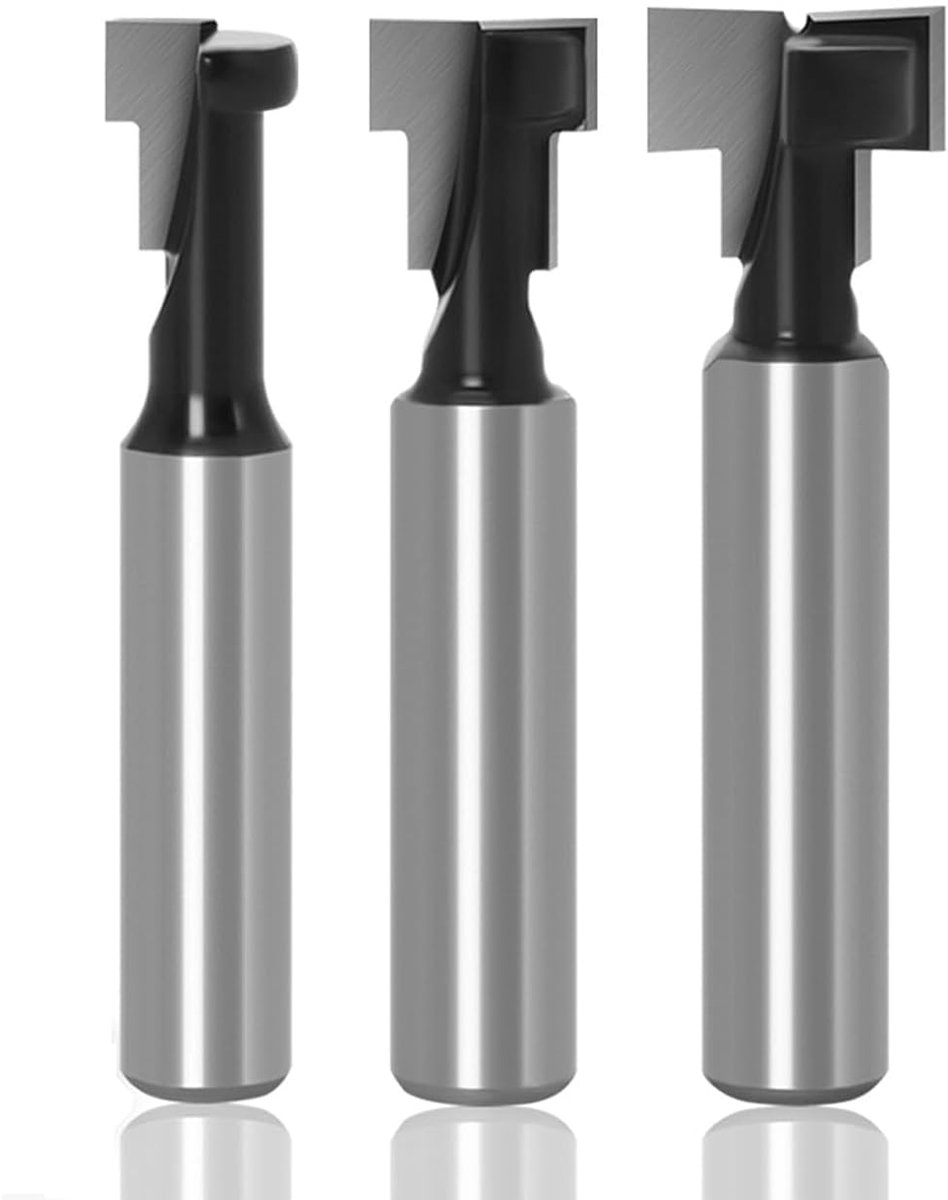 SnelShoppen - Freesas met 3-delige Router Set, T-groef Cutter voor T-sleuven & T-track, 6.3 mm Schacht, Router Cutter Set voor Precisie Freeswerk in H