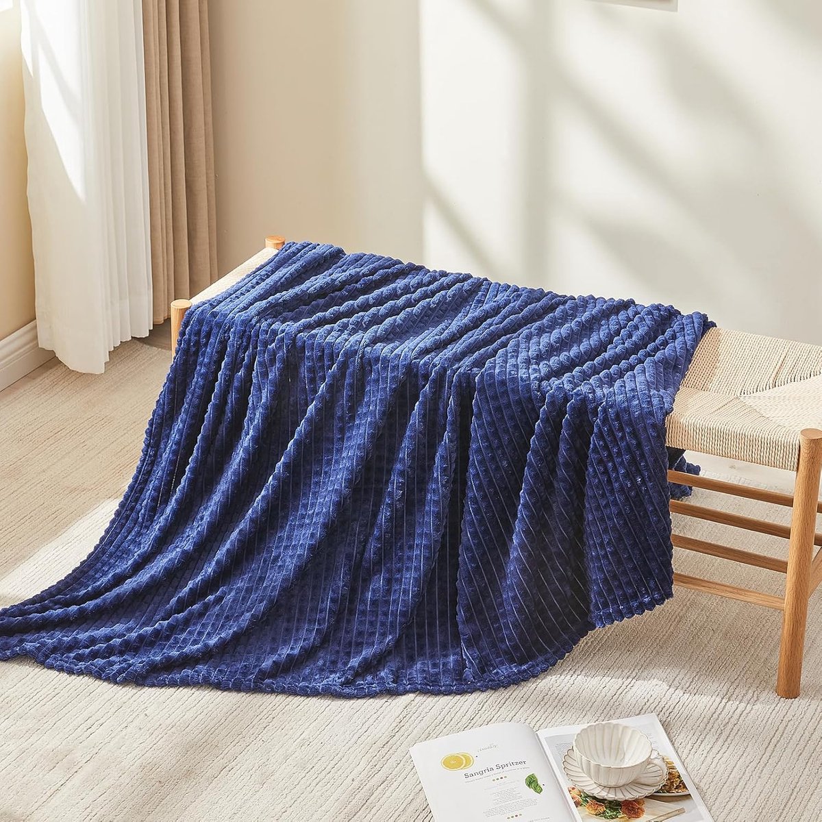 SnelShoppen - Fleece Dekentje Zacht Fluffy 3D Gevoel Ervaring Warm Cozy Bedspread Veelzijdig Enkel Flanel Dekbed voor Bed Bank Fauteuil Marineblauw 20