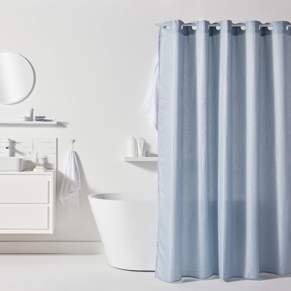 Omgoods - Elegante Blauw Jacquard Douchegordijn 180 x 200 cm