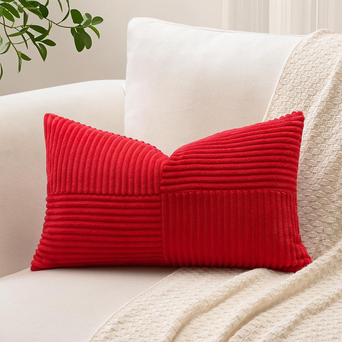 Omgoods - Sungeek Decoratieve Zachte Velours Kussenhoes - Gestreept Patroon (40x60cm, Rood)