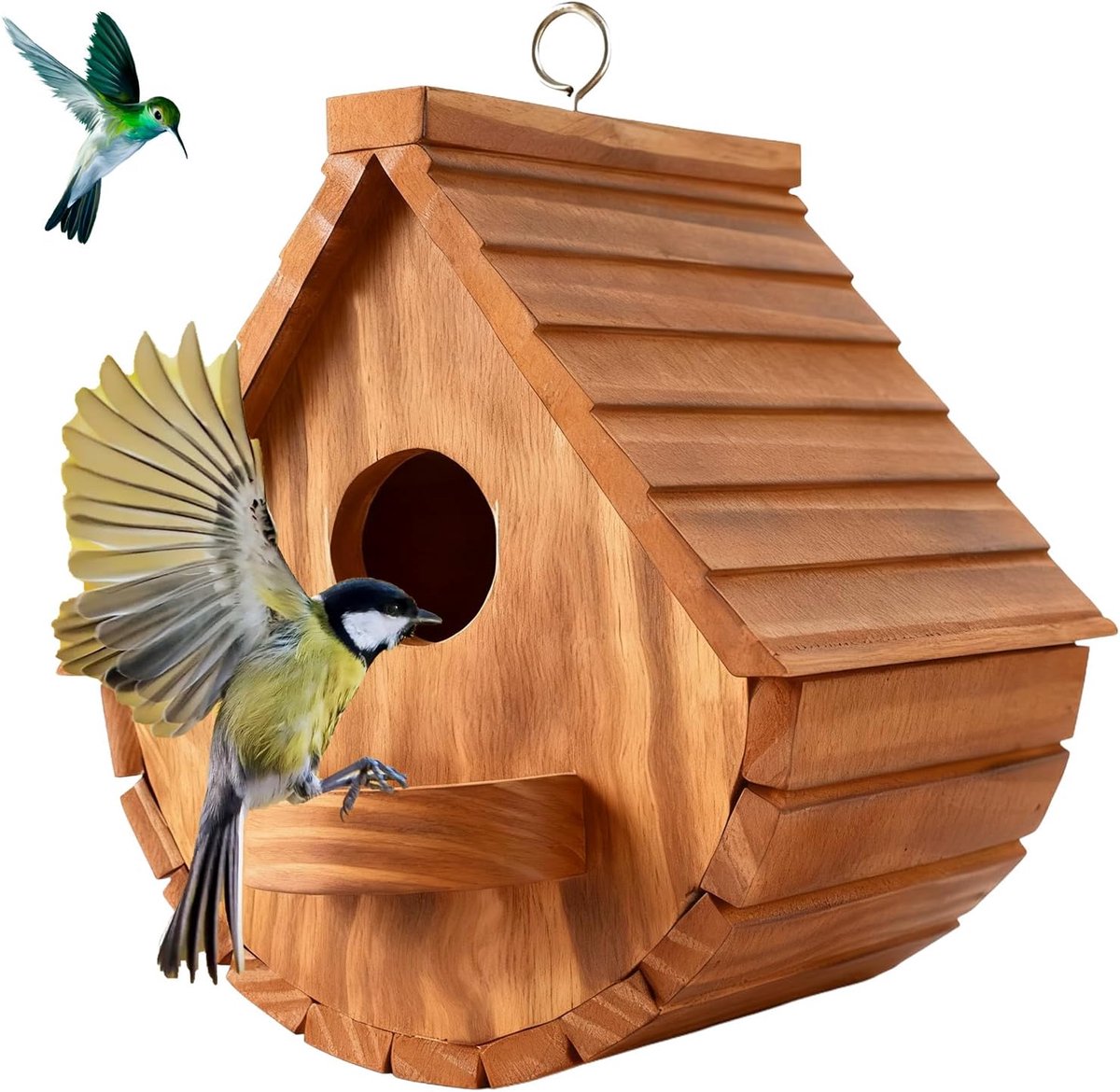 Vogelhuis nestkast, vogelhuis voor vogels voor buiten, weerbestendig, creatieve houten nestkast, vogelhuisje van grenen, halve maan design, 15,3 x 17,5 x 20 cm