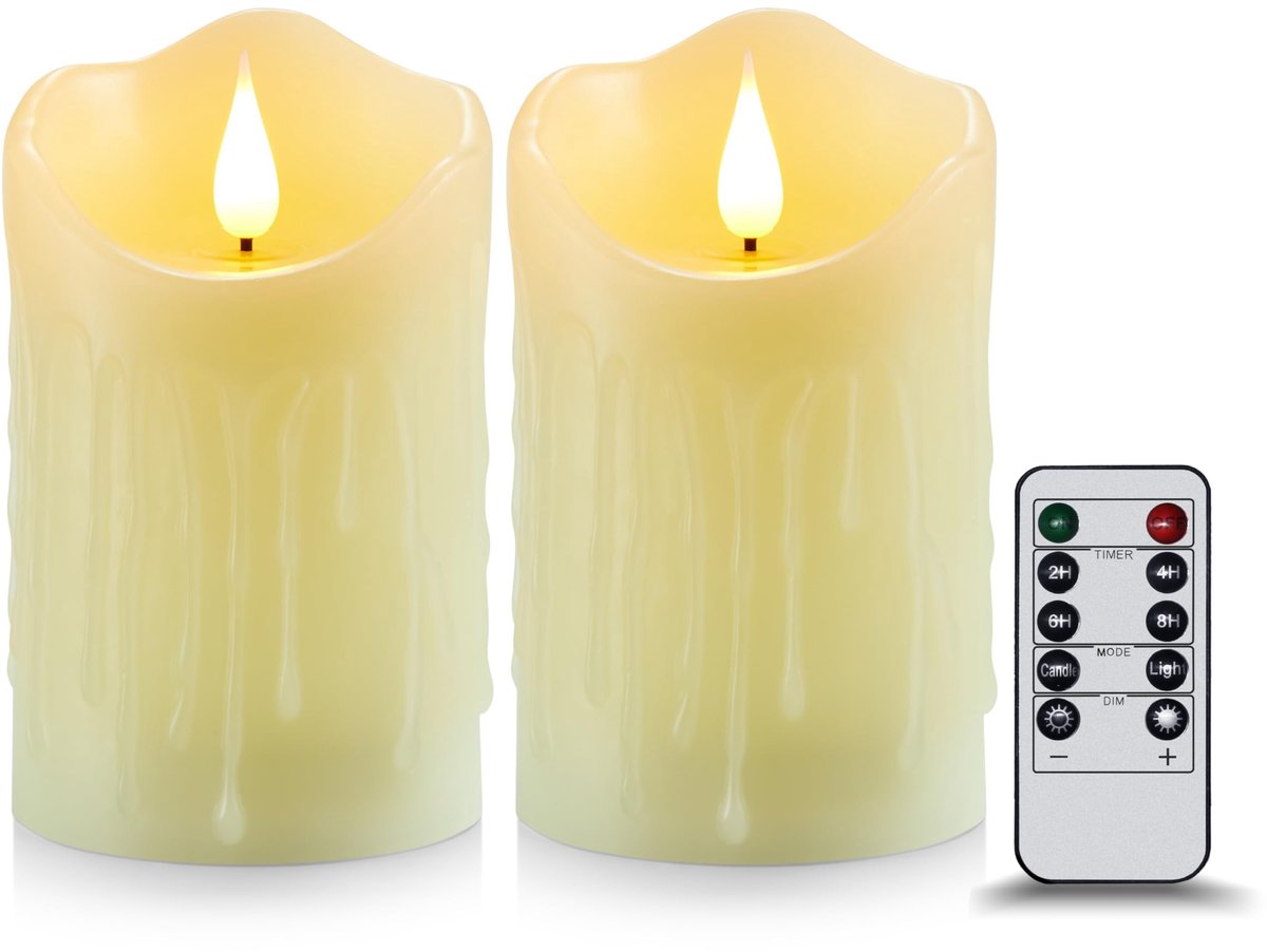 Omgoods - Vlamloze Kaarsen [2 Stuks] - 3D Druppel Effect met Afstandsbediening voor Kerst en Bruiloften