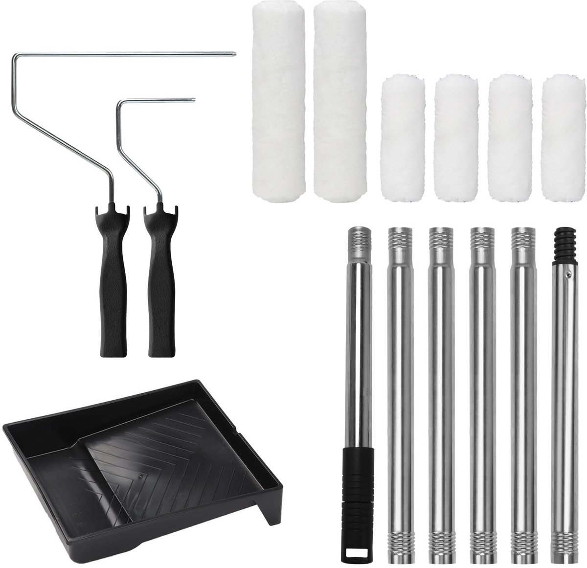 Omgoods - 15-delige Verfroller Set met Telescoopstang en Accessoires