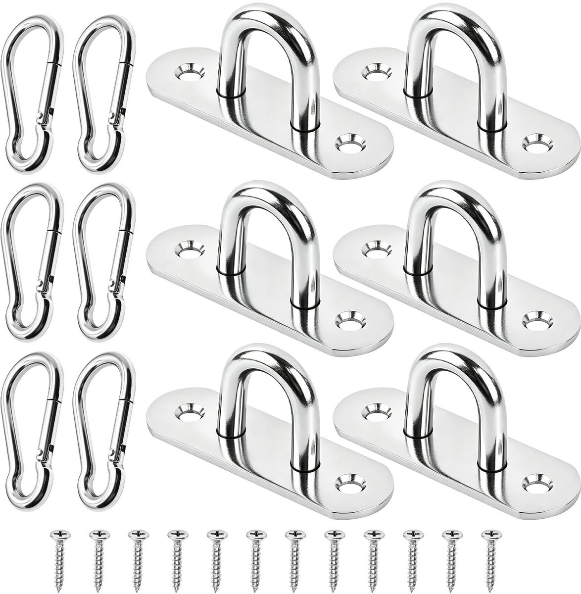 Omgoods - Roestvrijstalen Oogplaat met Carabiner Set van 6 voor Binnen en Buiten