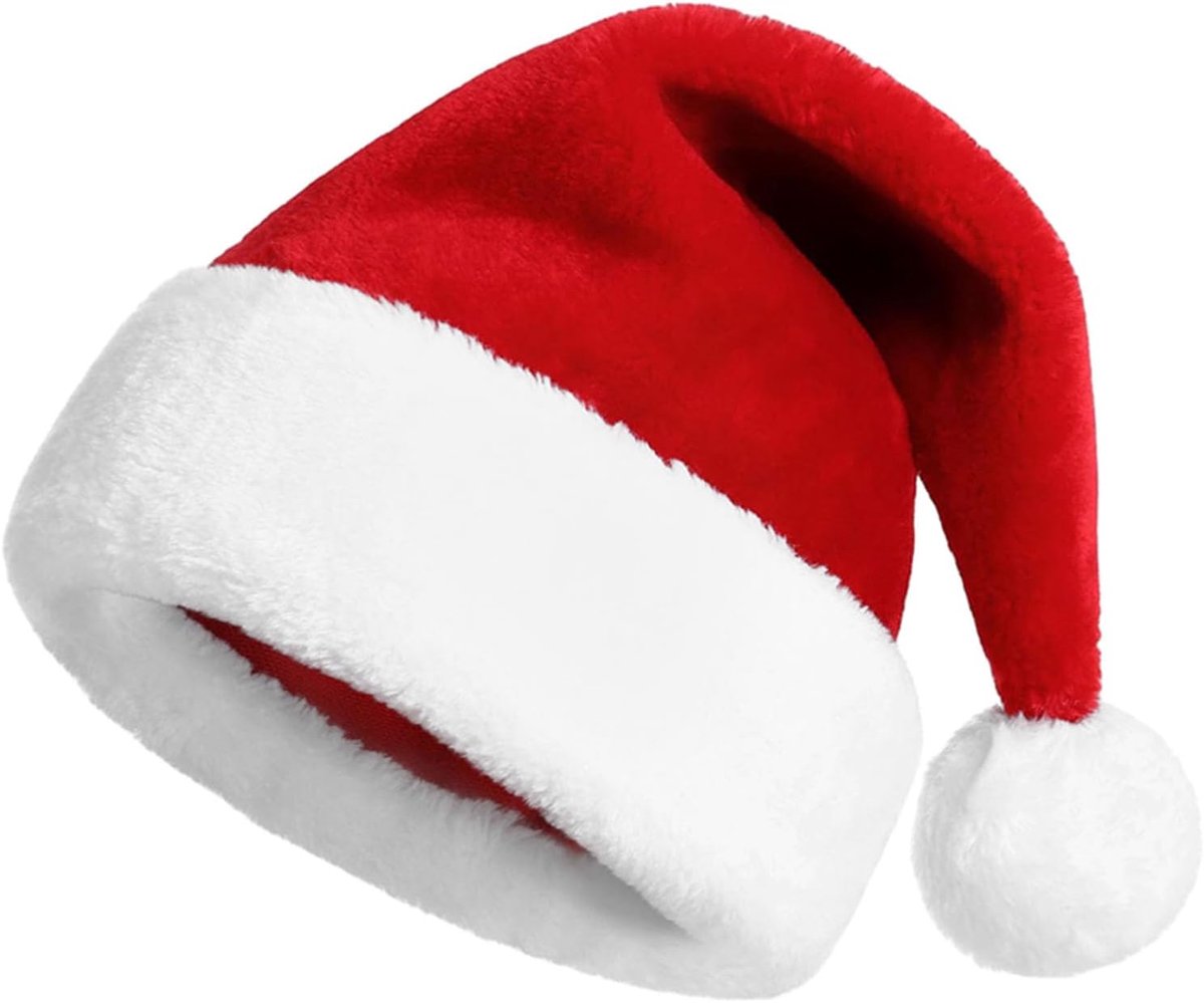 Kerstmuts Kerstmuts voor Volwassen Deluxe Pluche Kerstman Hoed met een Faux Fur Pompom op de bovenkant en breed voor de Kerstman