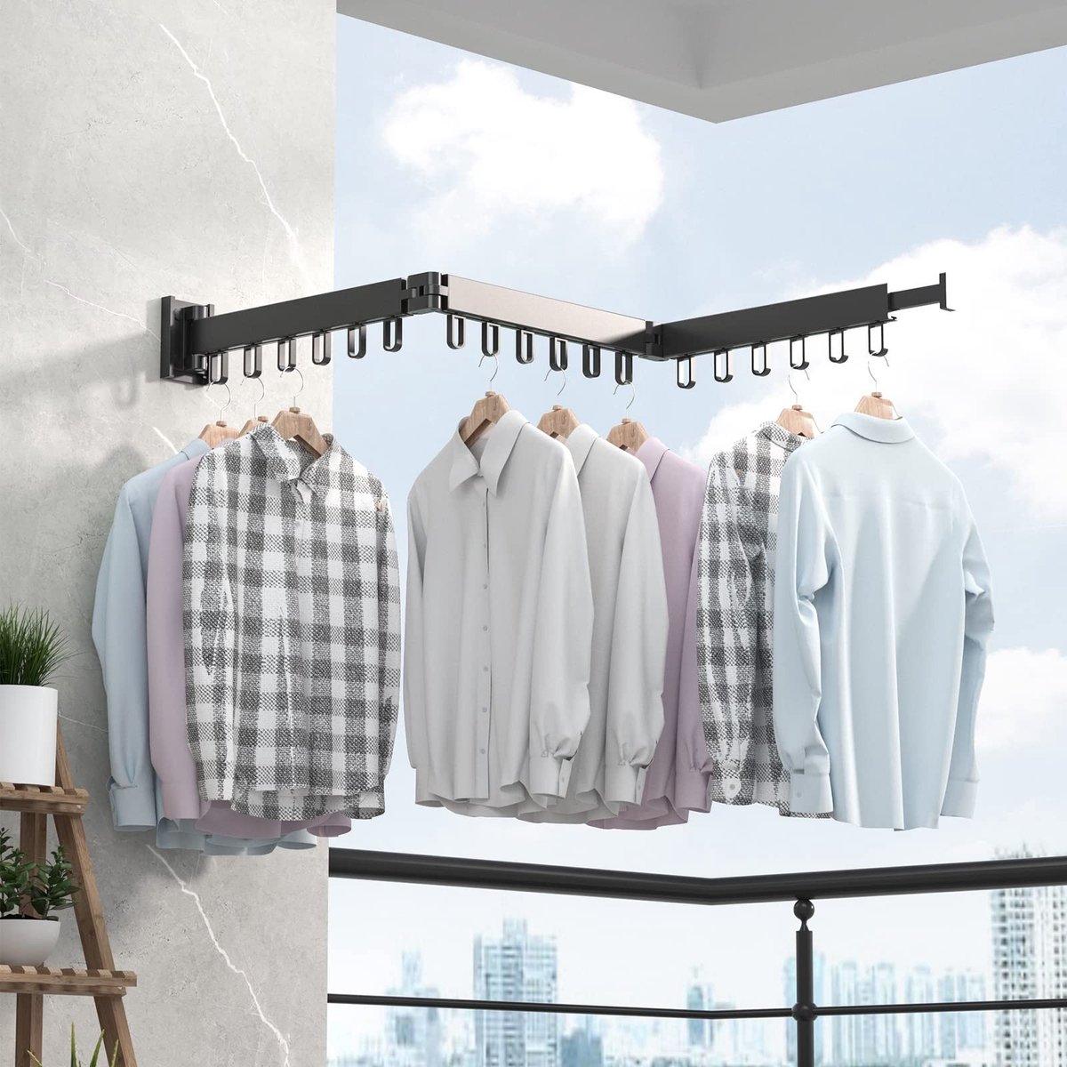 Omgoods - Inschuifbaar Droogrek met 12/18 Haken voor Wandmontage
