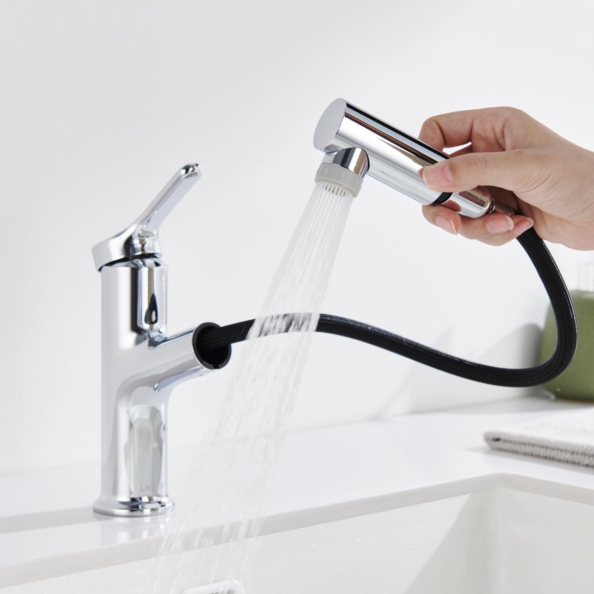 Omgoods- Wastafelarmatuur met uittrekbare douche - Eengreepsmengkraan - Badkamerkraan - Koud/warm mengkraan - Perlator - Hoogwaardige keramische ventielen