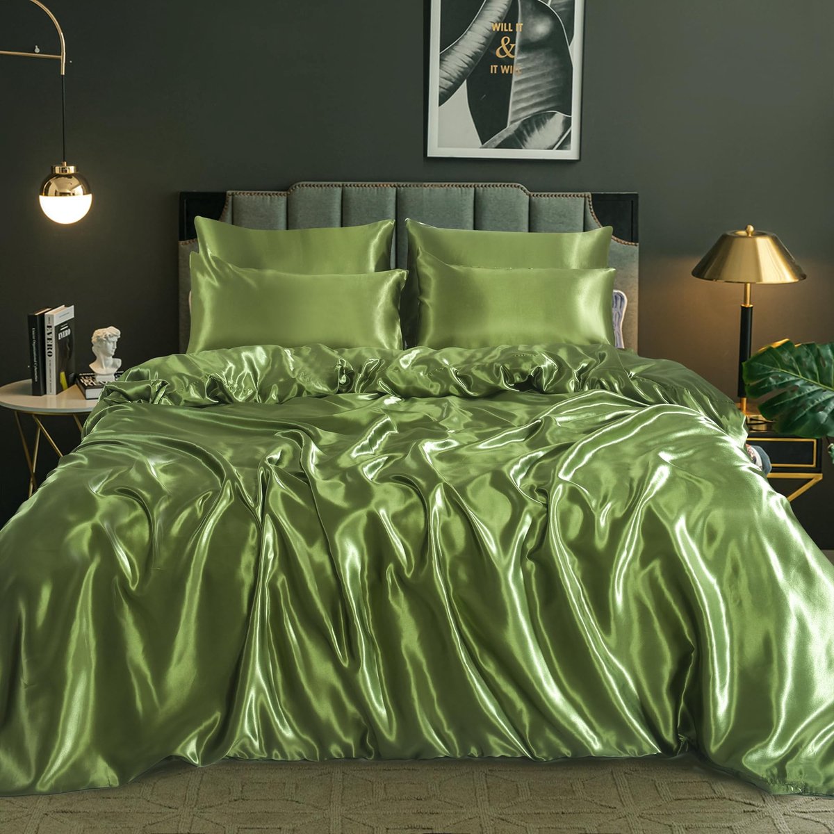 Omgoods - 6-Piece Satijnen Beddengoedset met Fitted Sheet en Kussenslopen