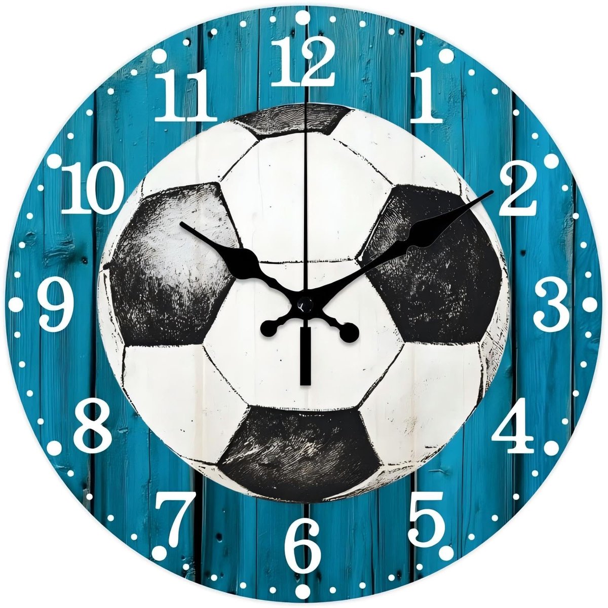 Omgoods - Stille Rond Wandklok met Voetbalpatroon - Batterij Aangedreven 30 cm