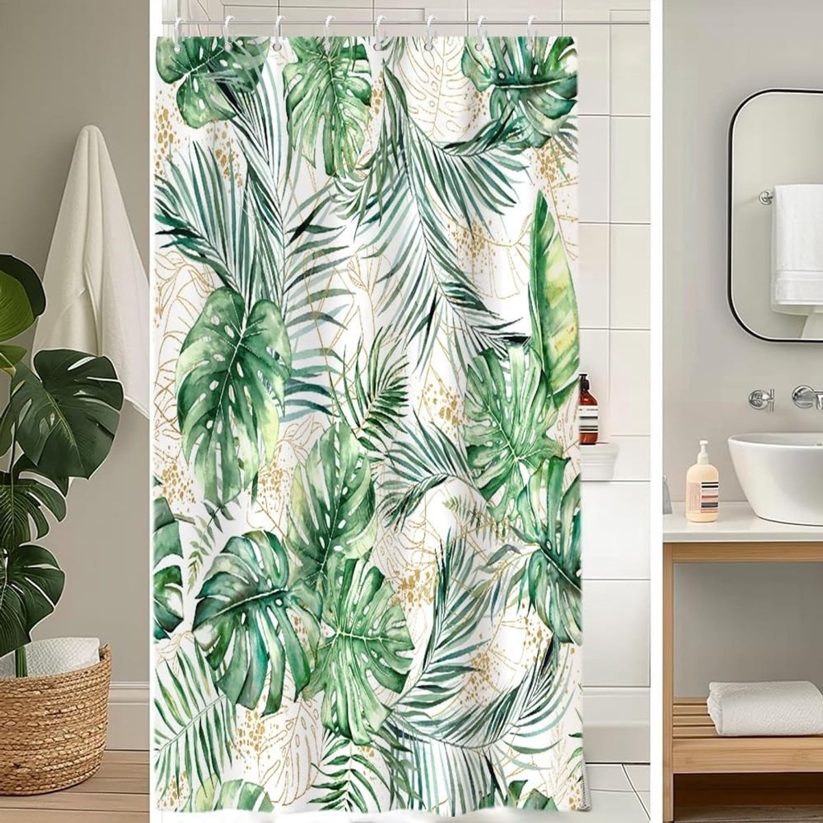 Omgoods - Douchegordijn 120 x 200 cm met Tropische Palmbladeren