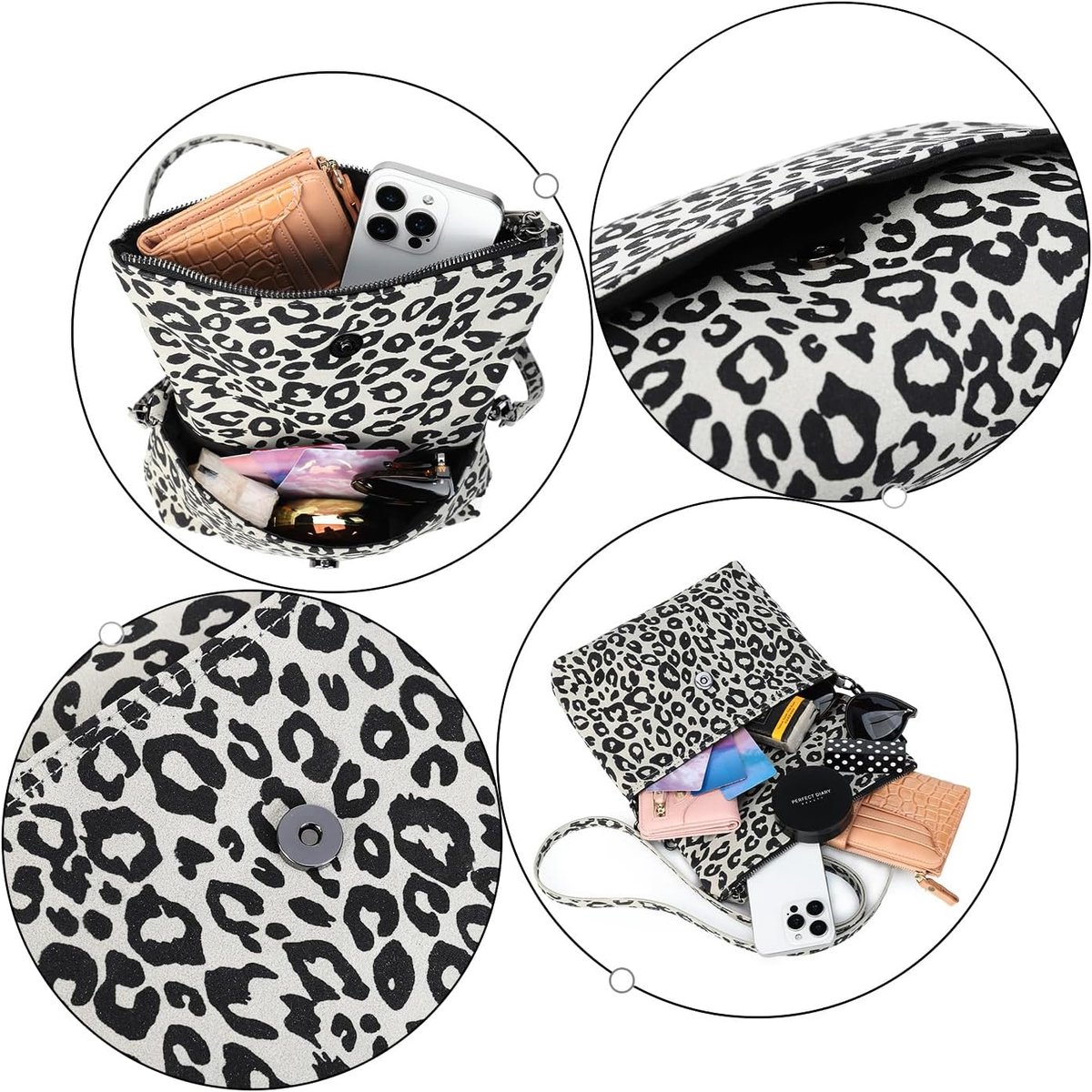 Schoudertas voor dames, damestas met 3 compartimenten, opvouwbaar met meerdere vakken, clutch met rits, crossbodytas, leren handtas