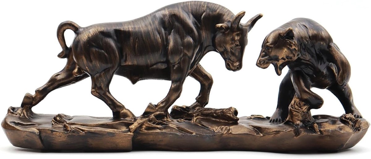 Omgoods - Wall Street Bull & Bear Resin Standbeeld - Abstracte Decoratie voor Kantoor en Woonkamer
