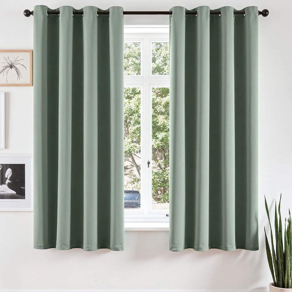 Omgoods - Vangao Opaque Gordijnen Sage Green 175 x 140 cm Set van 2 voor Woonkamer en Slaapkamer